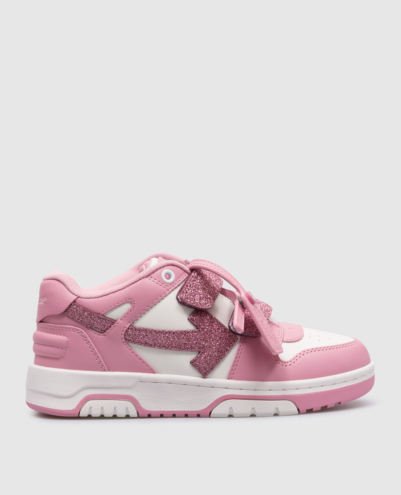 Children's pink leather sneakers out of office with glitter off-white