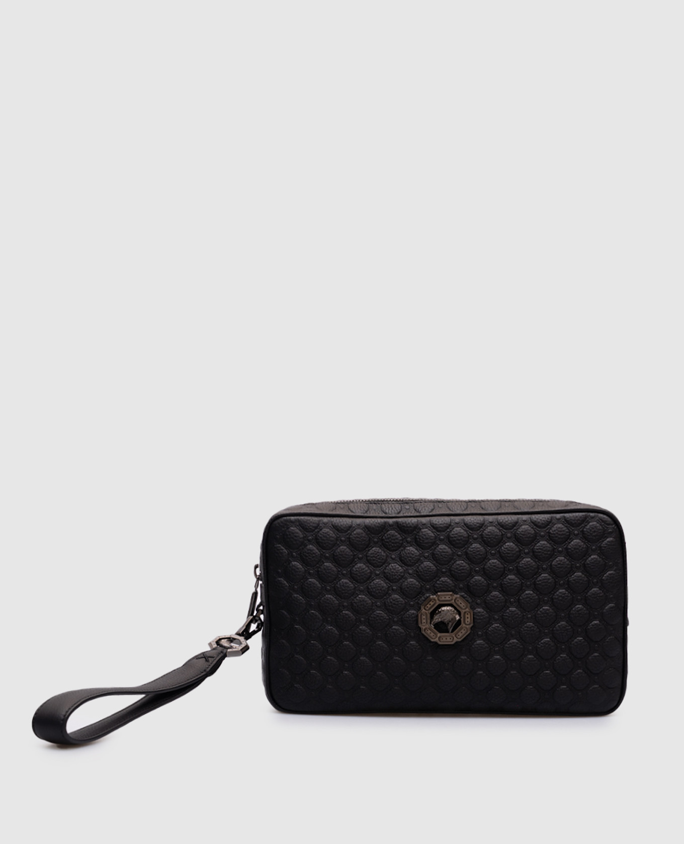 

Black leather clutch in a pattern with logo emblem Stefano Ricci