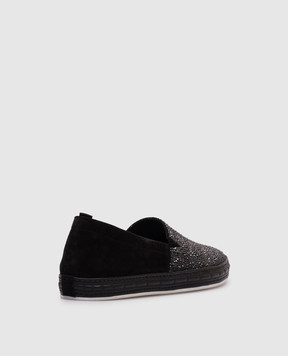 Stefano Ricci Black suede slip-ons with crystals UC001G2157SDVTS