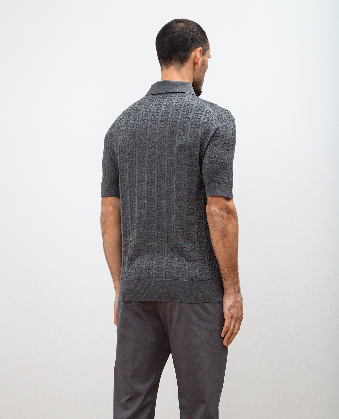 

Gray polo shirt made of silk in a woven pattern Dolce&Gabbana, Grey