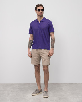 Vilebrequin Blue linen polo shirt PYRE9O00