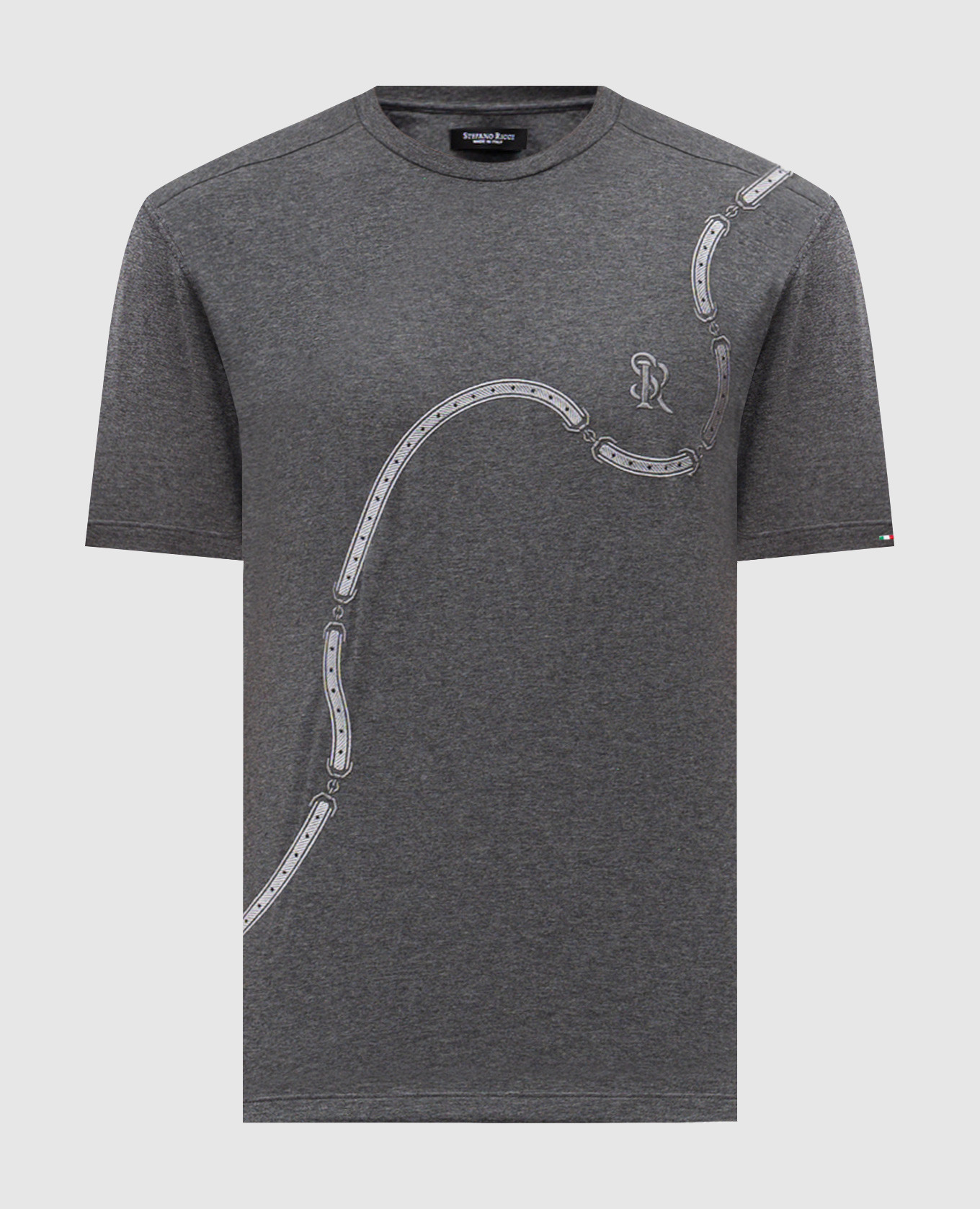 Grey T-shirt with embroidered monogram logo Stefano Ricci
