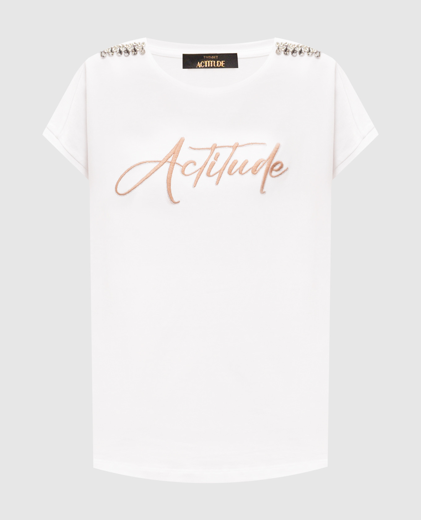 

White t-shirt with embroidery and crystals Twinset Actitude