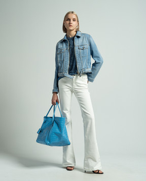 Ermanno Scervino Blue denim jacket with logo patch D440D312CNJ