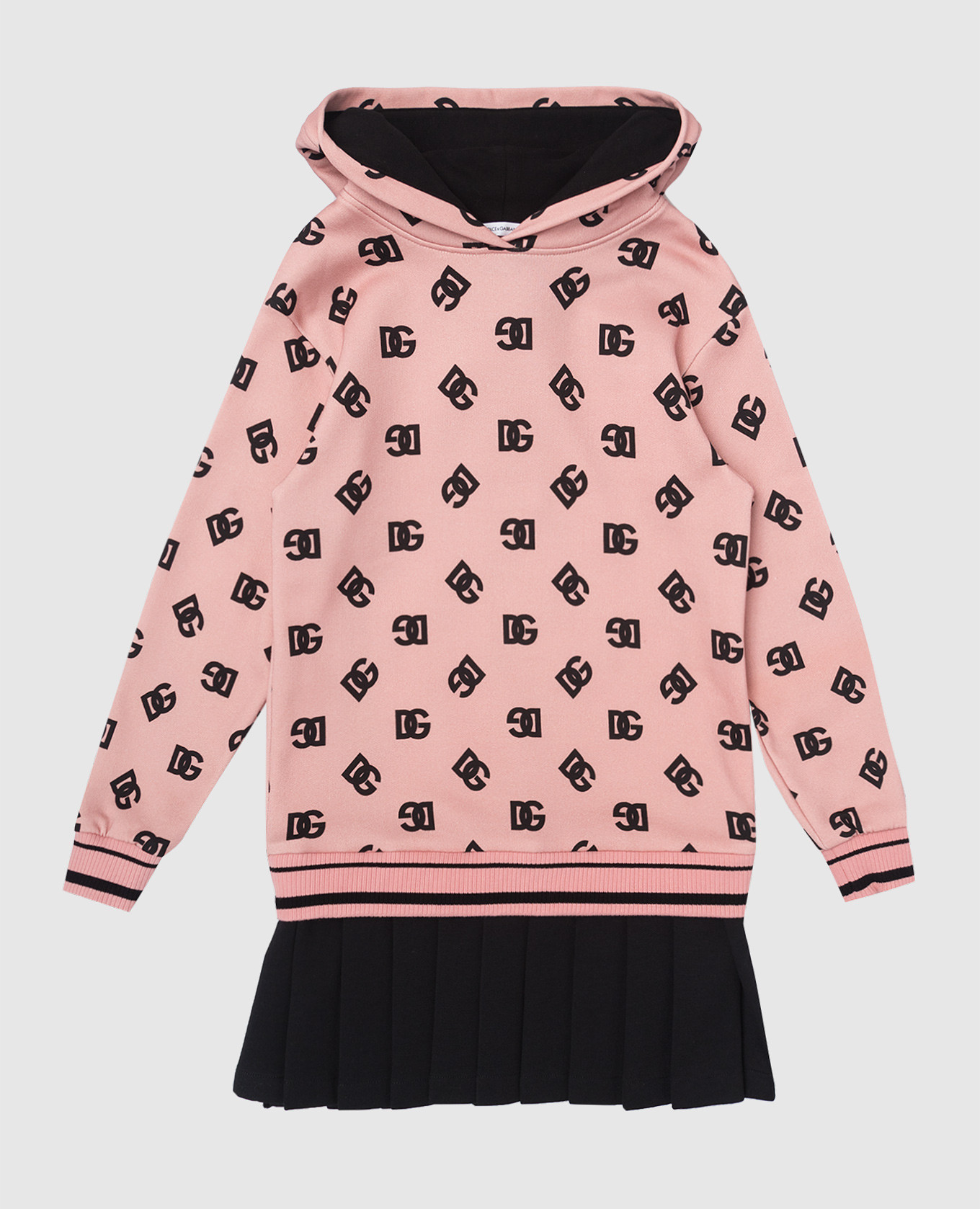 Baby pink monogram logo print dress with hood dolce&gabbana