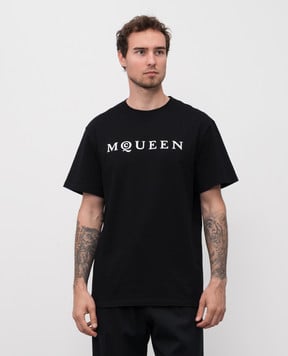 Alexander McQueen Black T-shirt with textured logo 828420QTADD