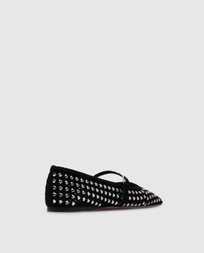Amina Muaddi Black suede ballet flats with ANE crystals 11S351560ANE