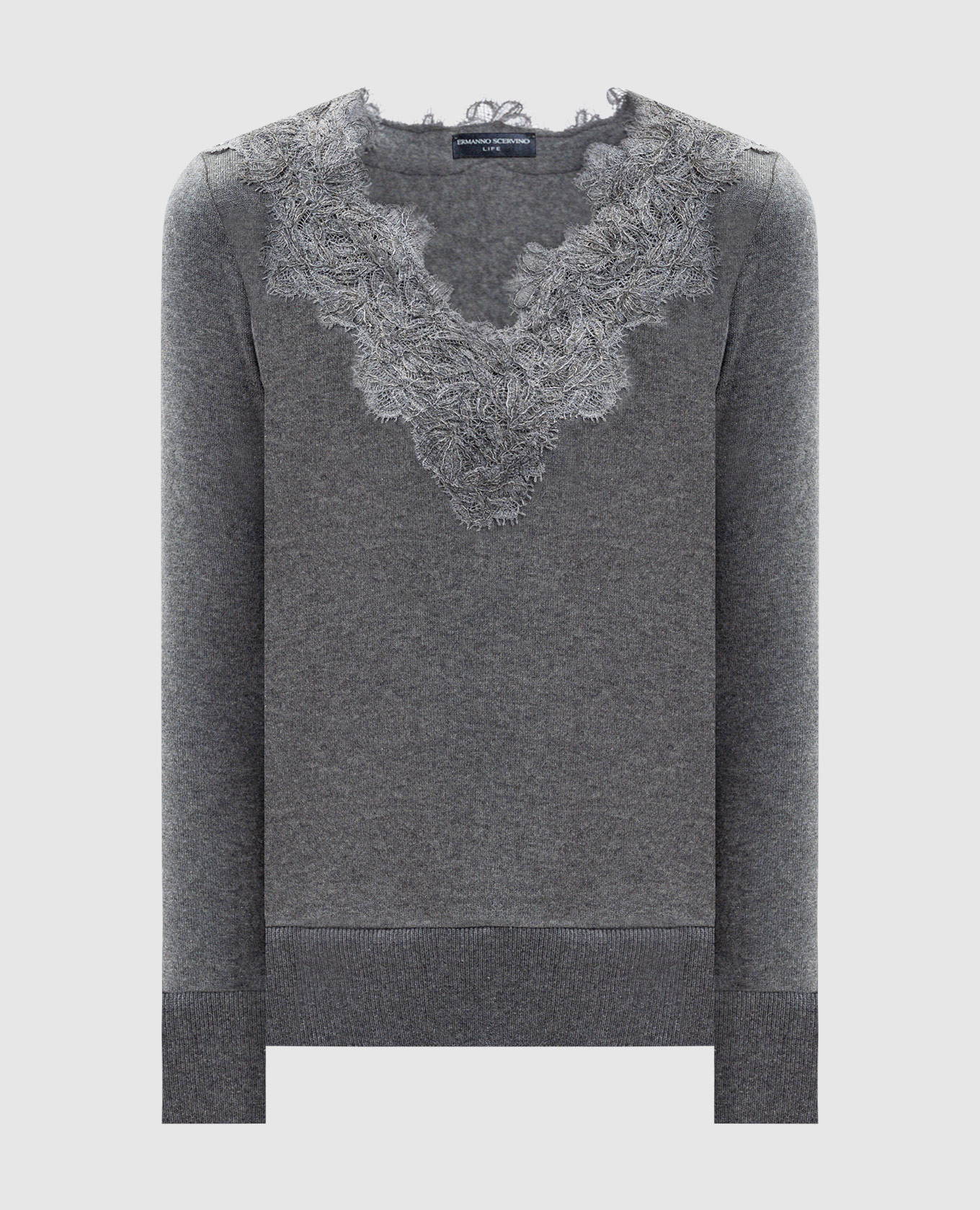 

Gray wool pullover with lace Ermanno Scervino Life, Grey
