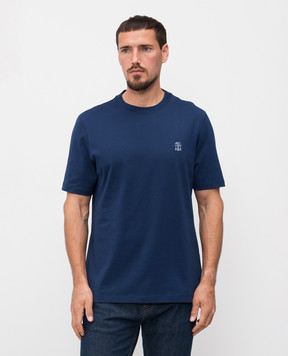Brunello Cucinelli Blue T-shirt with heraldic emblem print M0B138440