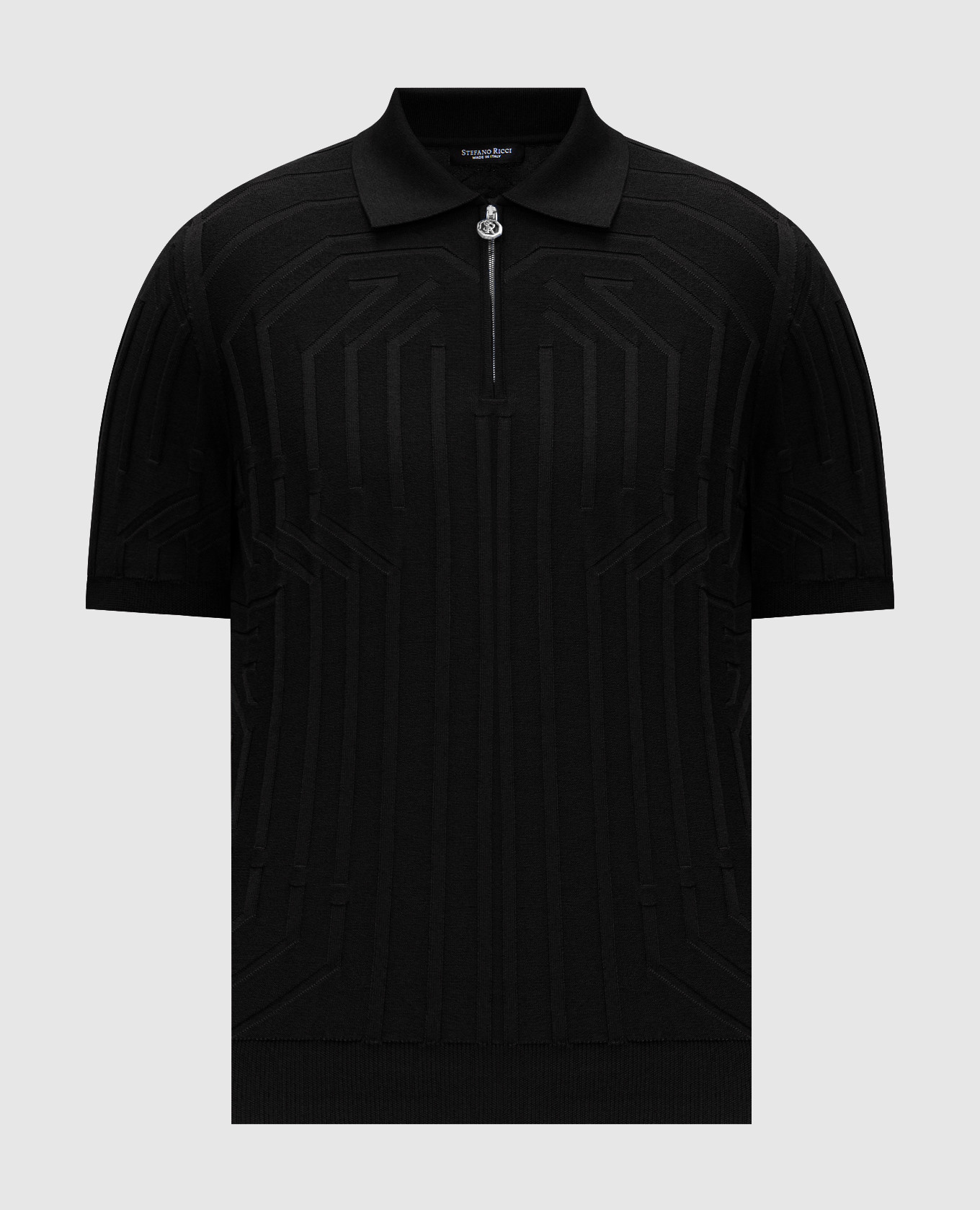 

Black polo shirt with patterned silk Stefano Ricci
