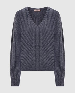 Twinset Grey wool and cashmere hooded pullover 252TP3570