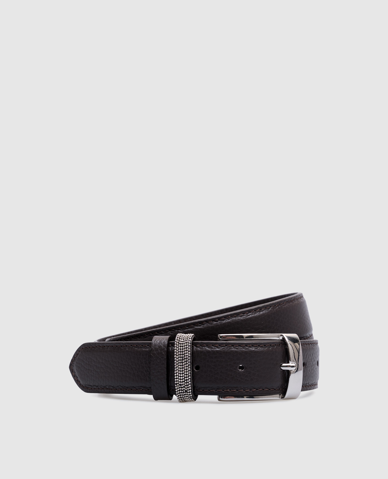 Brown leather belt with monil chain Peserico