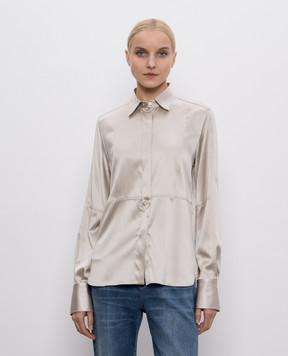 Brunello Cucinelli Gray silk blouse with monil chain MPC59NR516