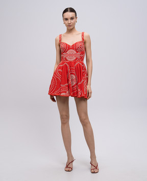 Charo Ruiz Birdie red embroidered linen mini dress 254603