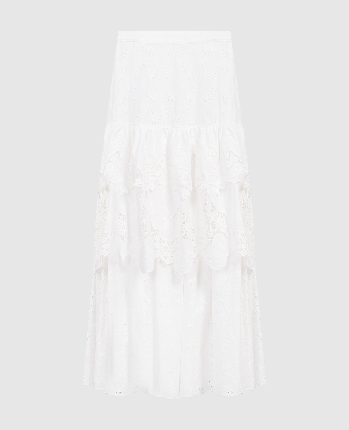 White BELLI maxi skirt in broderie embroidery with frills Max & Co