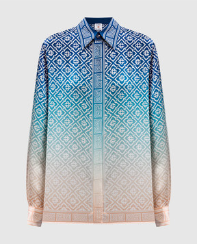 Casablanca Blue silk blouse with gradient logo print UWPS25SH02101