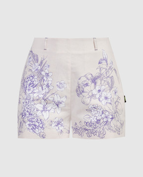 Twinset Beige shorts with linen in a floral print 241AQ2062