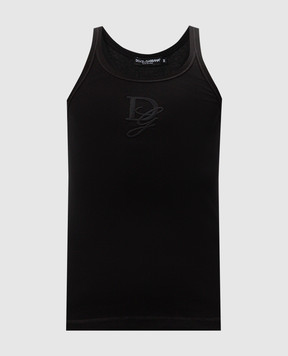 Dolce&Gabbana Black ribbed T-shirt with DG logo patch G8PA8ZG7N4G