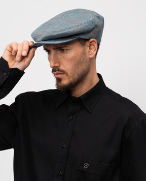 Stefano Ricci Blue checked wool, silk and linen cap MCV51NB100LP52HA
