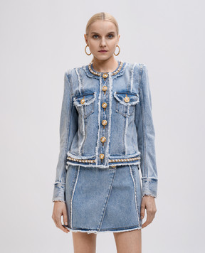 Balmain Blue denim jacket with beads EF0SK81075DF