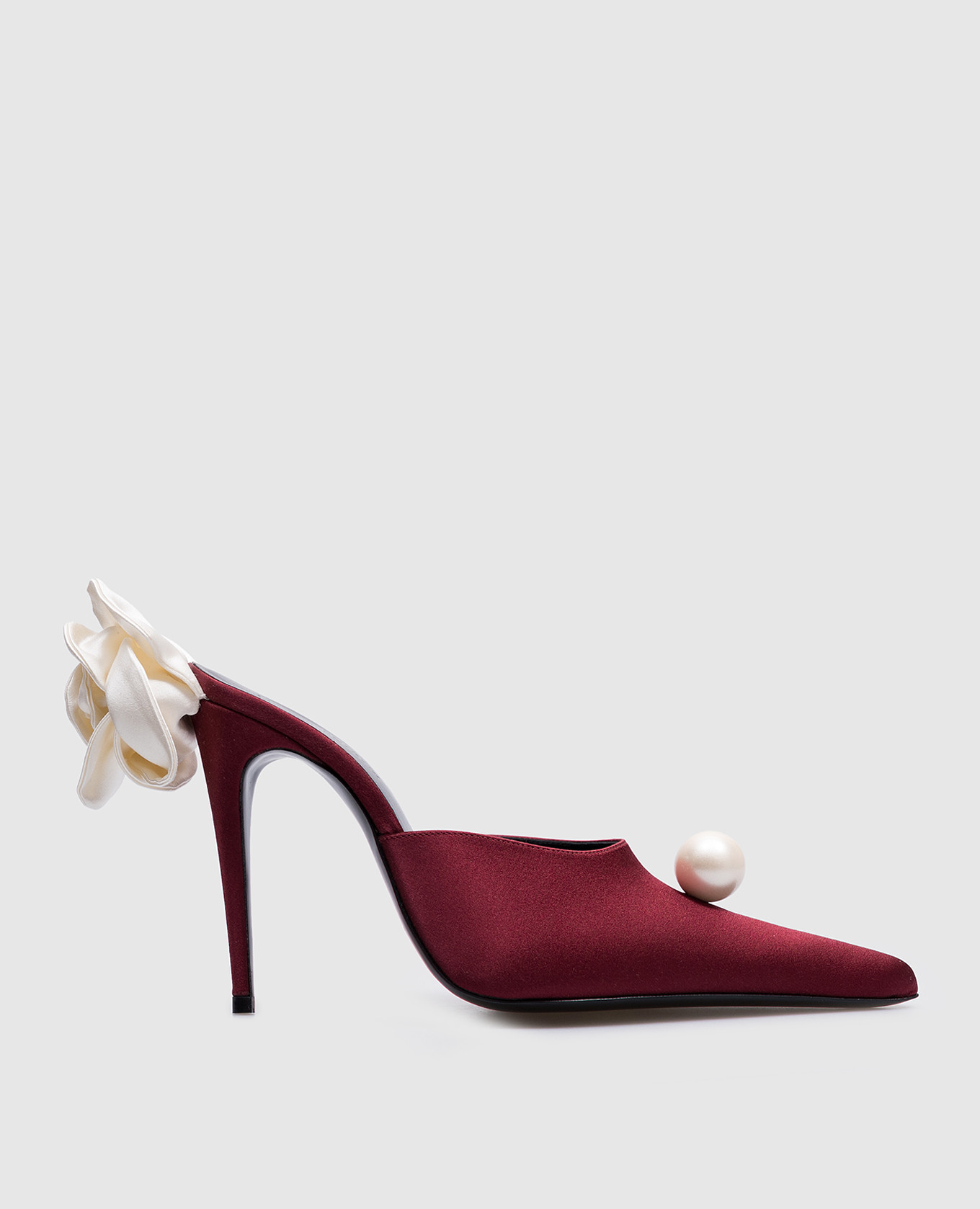 Burgundy silk mules with flower applique Magda Butrym