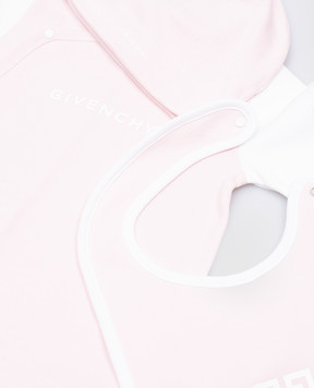 Givenchy Children's pink set of overalls, cap and bib with logo H30514