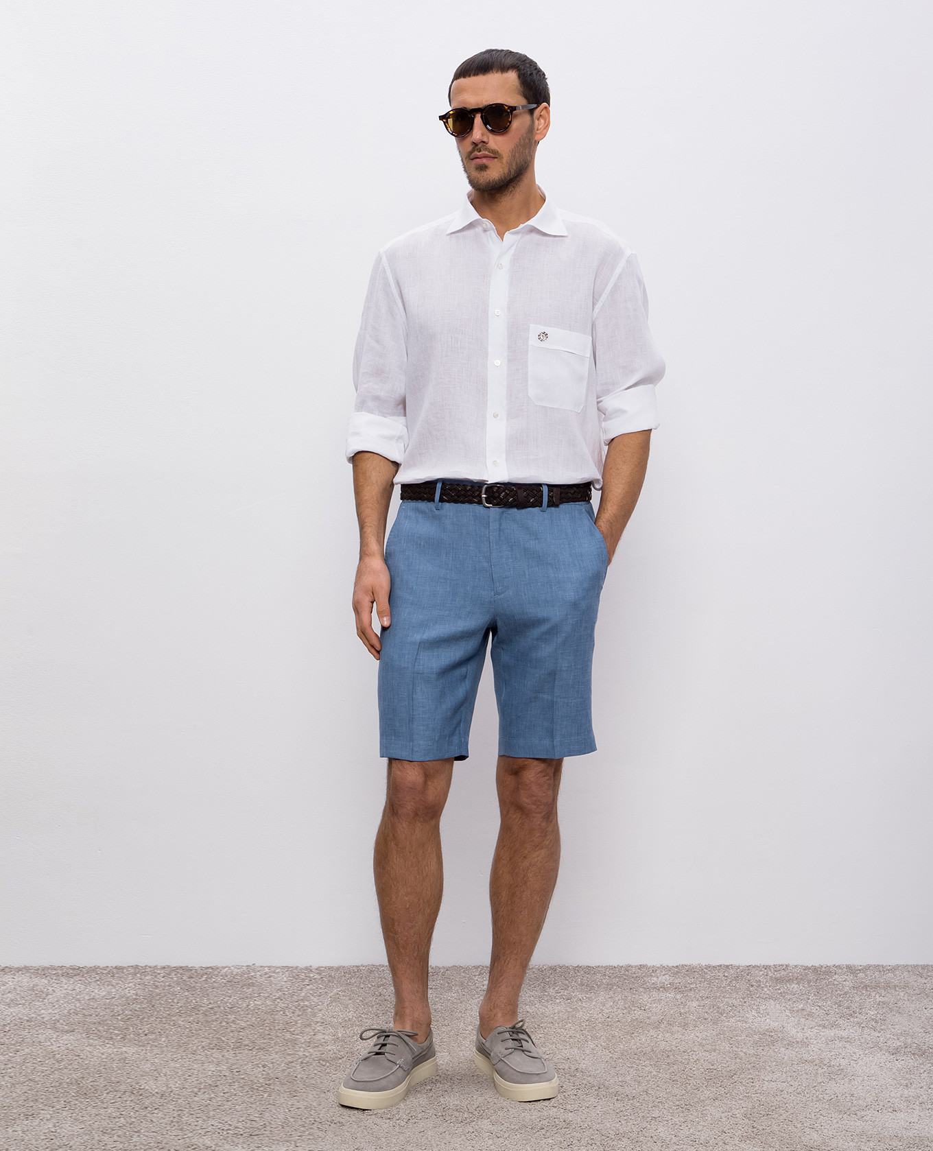 

Blue linen, wool and silk shorts with logo Stefano Ricci, Light blue