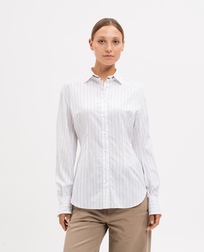 Brunello Cucinelli White striped silk shirt with monil chain MP757NH316
