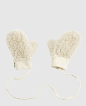 Binibamba Children's white merino wool gloves with logo MITTENS