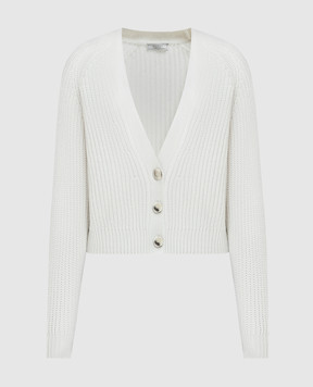 Peserico White cashmere cardigan with monil chain A99525F07K09010