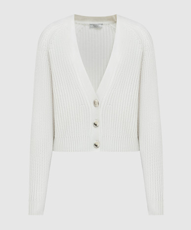 White cashmere cardigan with monil chain