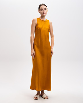 Asceno Valencia brown silk midi dress D020F03C431