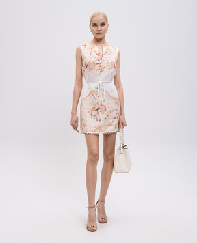 Twinset White linen mini dress with floral print 251TT2441