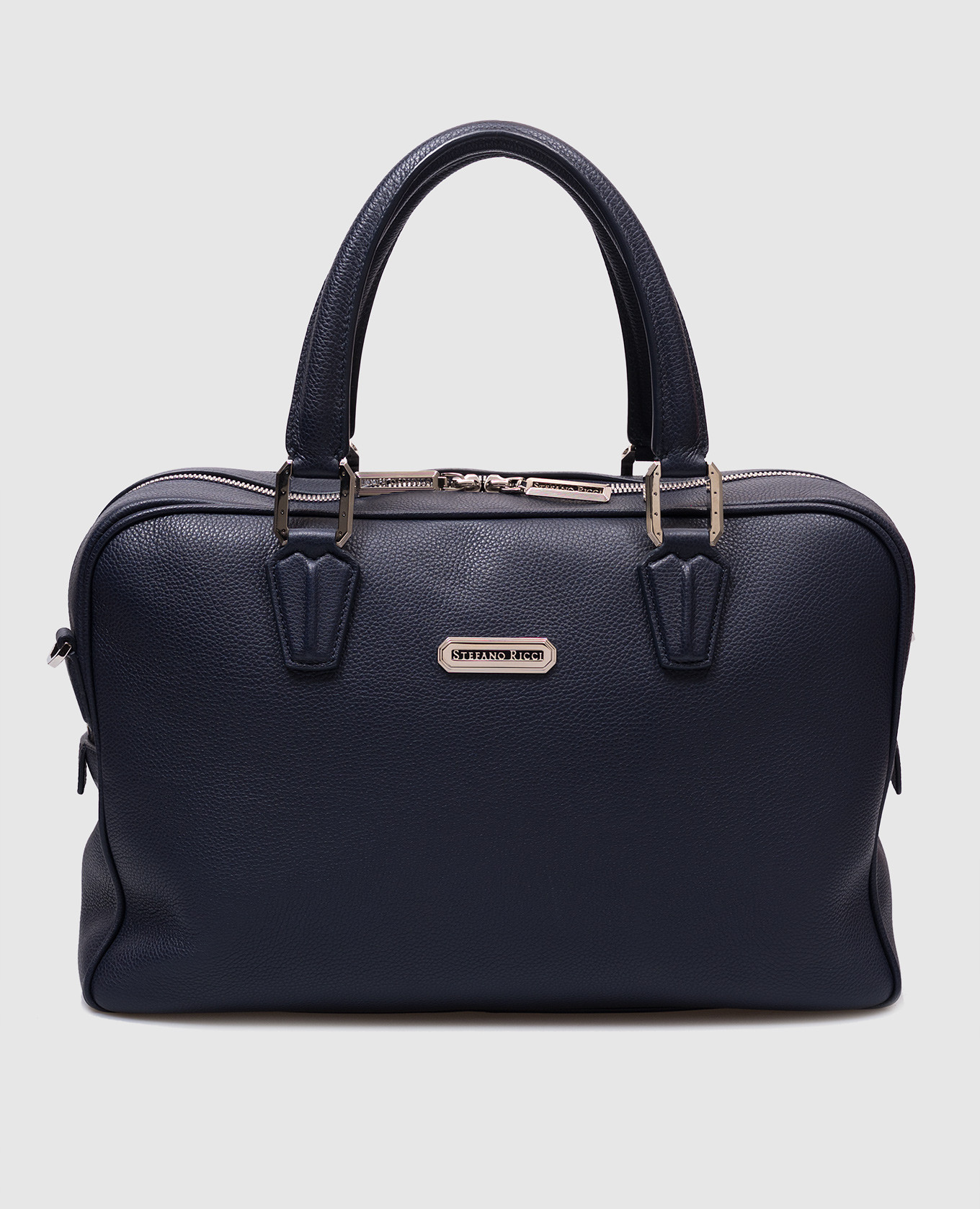 

Blue leather briefcase with textured monogram logo Stefano Ricci
