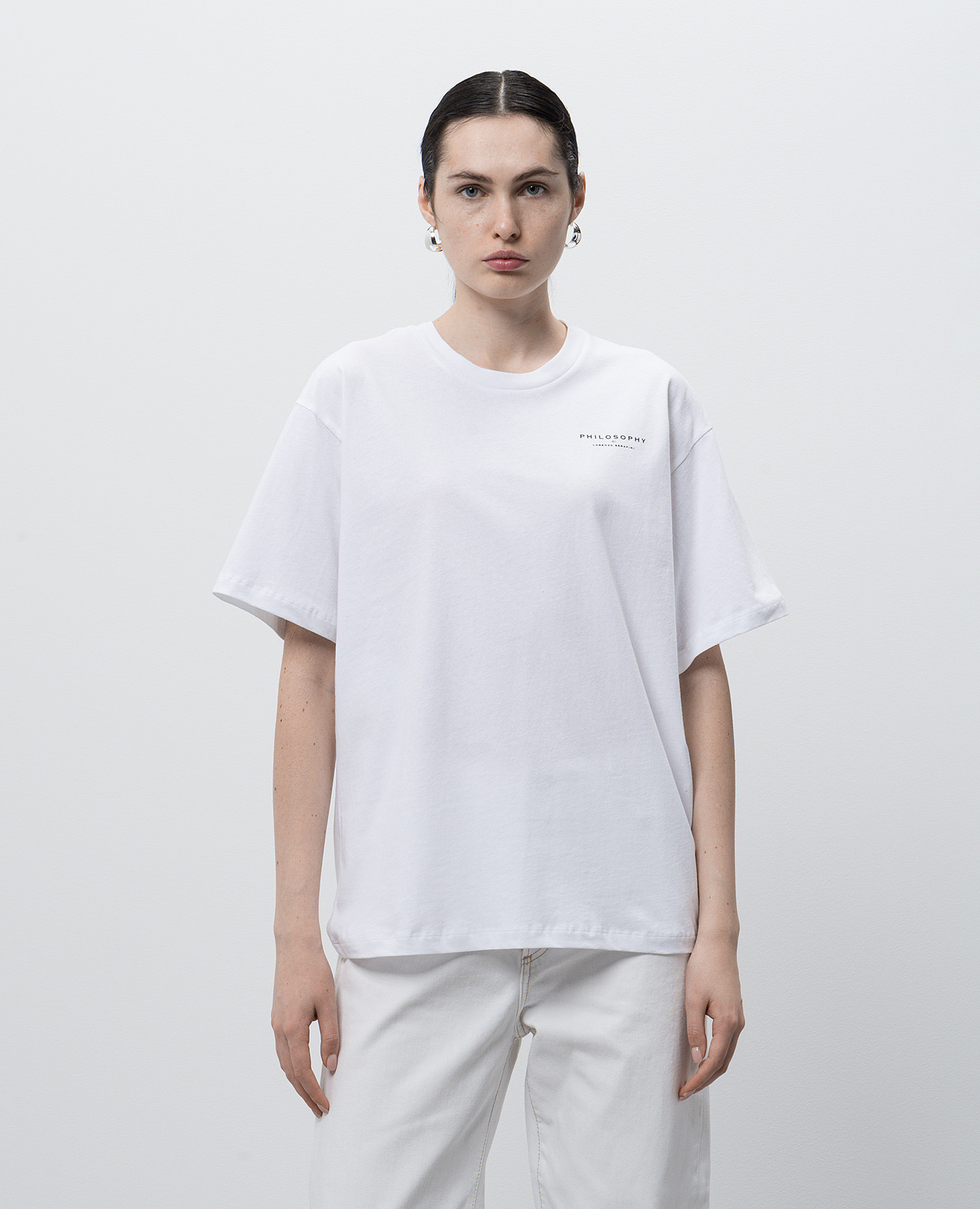 

White T-shirt with logo print and inscription print Philosophy di Lorenzo Serafini