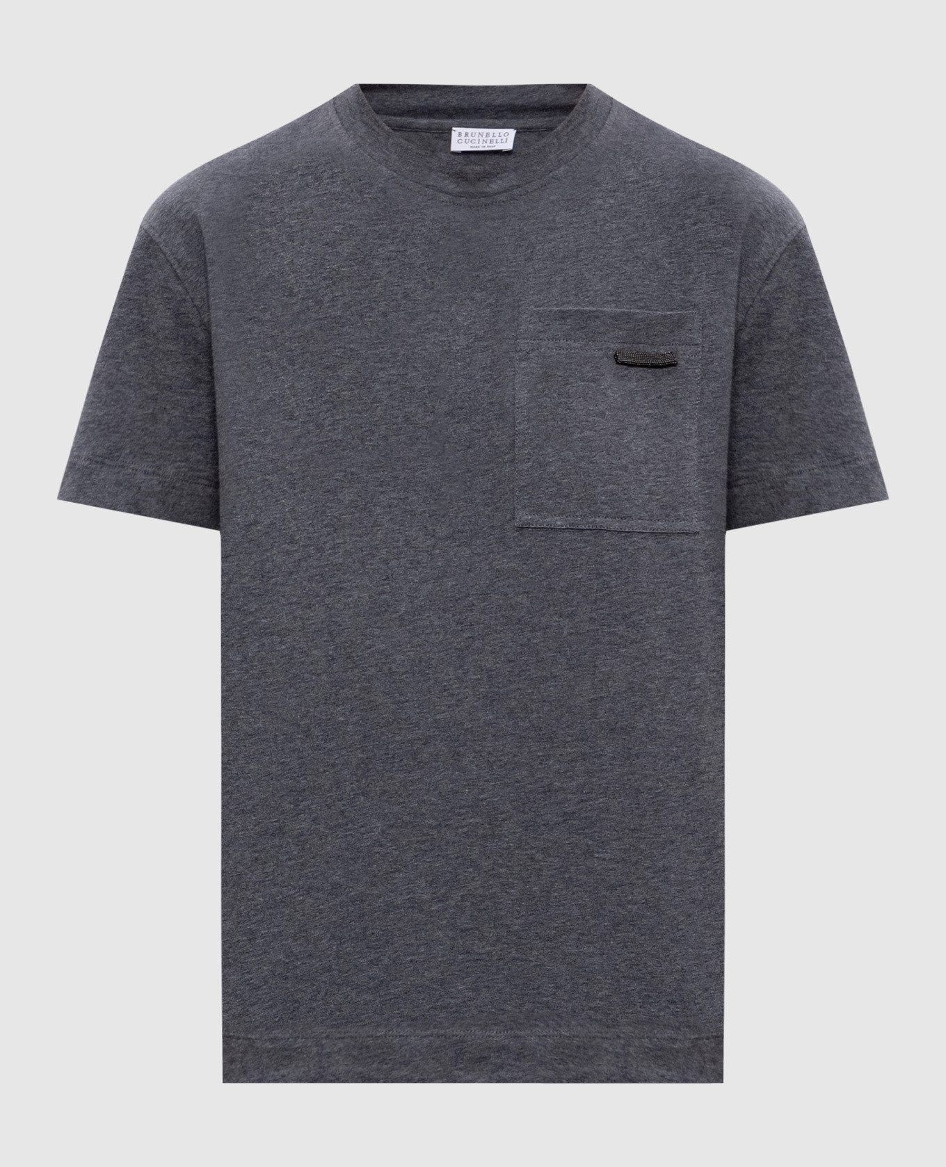 Grey melange T-shirt with monil chain Brunello Cucinelli