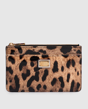 Dolce&Gabbana Brown leather glossy cardholder in animal print BI1261AM568