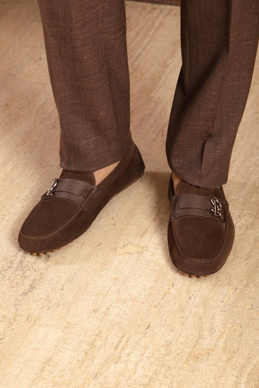 

Brown suede loafers with monogram logo Stefano Ricci