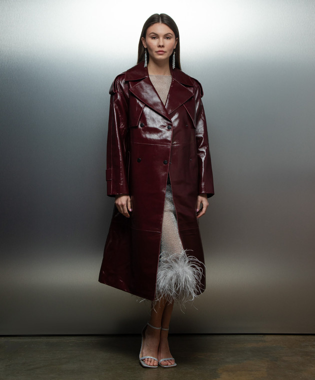 Manteau Trench Long En Cuir Bordeaux Pour Femme – Style élégant Et Ceinturé