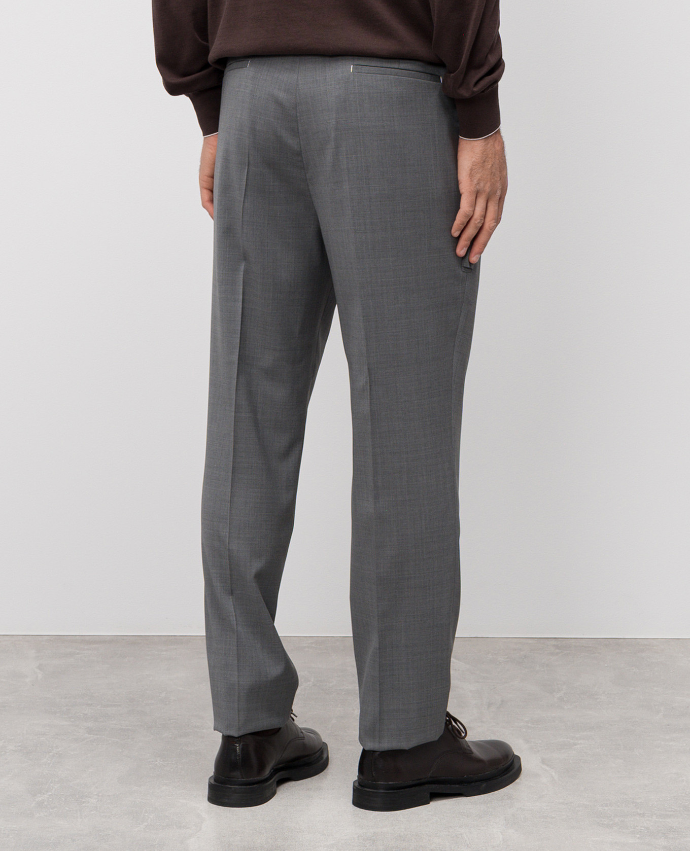 Grey wool trousers with logo patch Brunello Cucinelli 4