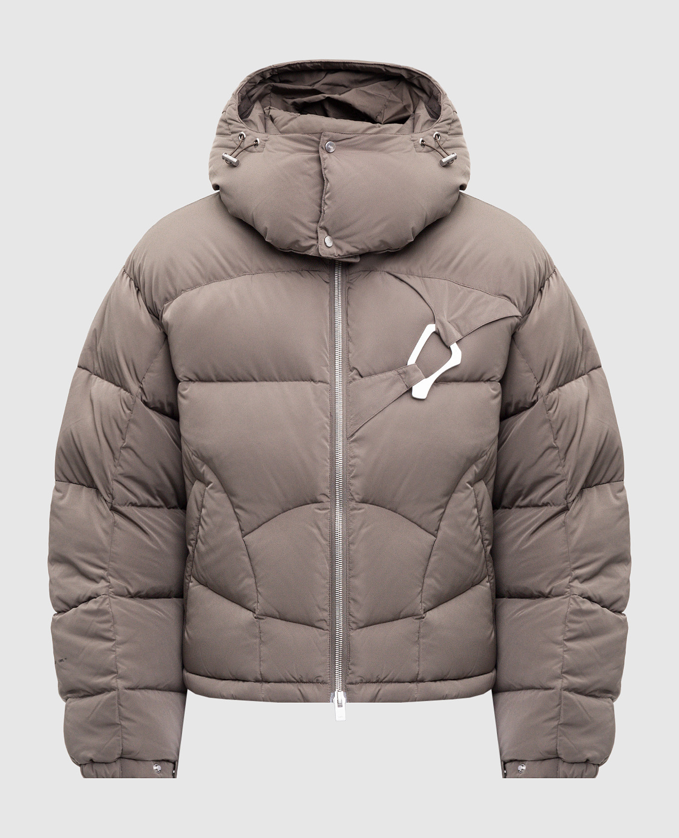 Abstract down jacket in khaki color with figured quilting and logo heliot emil