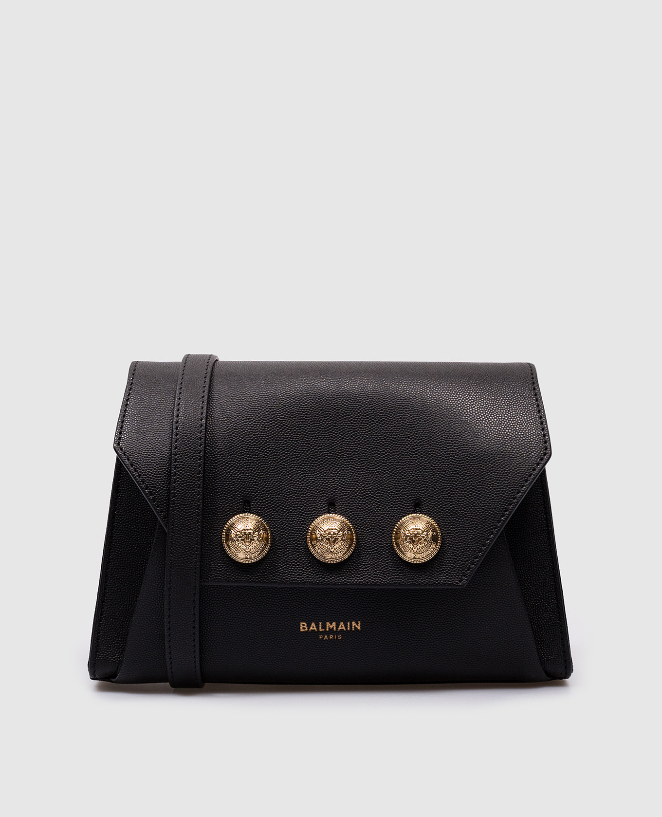 

Black Leather Emblème Flap Trapeze Bag Balmain