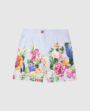 Dolce&Gabbana Children's blue shorts with a floral print L53Q39FI5K7810