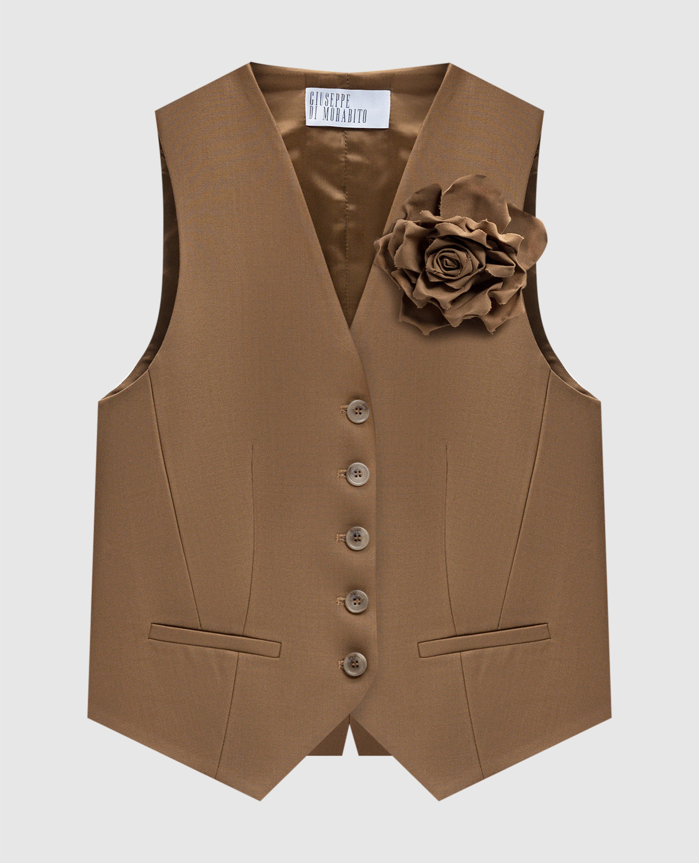Brown vest made of wool with a brooch