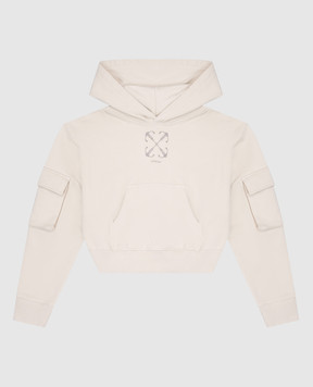 Off-White Children's beige hoodie with textured Arrow print OGBB00AS25FLE001