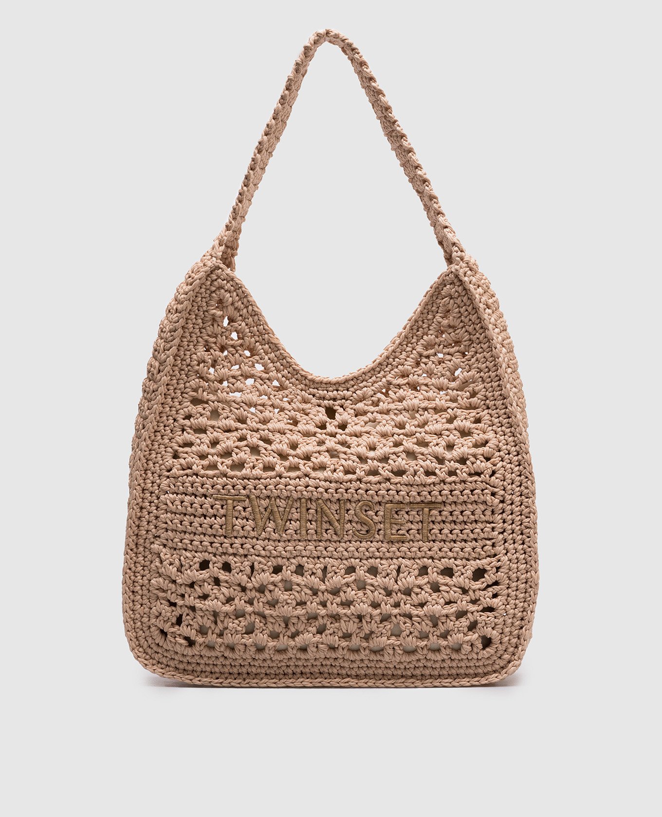 

Beige openwork hobo bag with logo Twinset