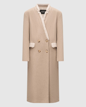 Simonetta Ravizza ERCOLE beige double-breasted coat in wool with shearling F04CO144T1H1