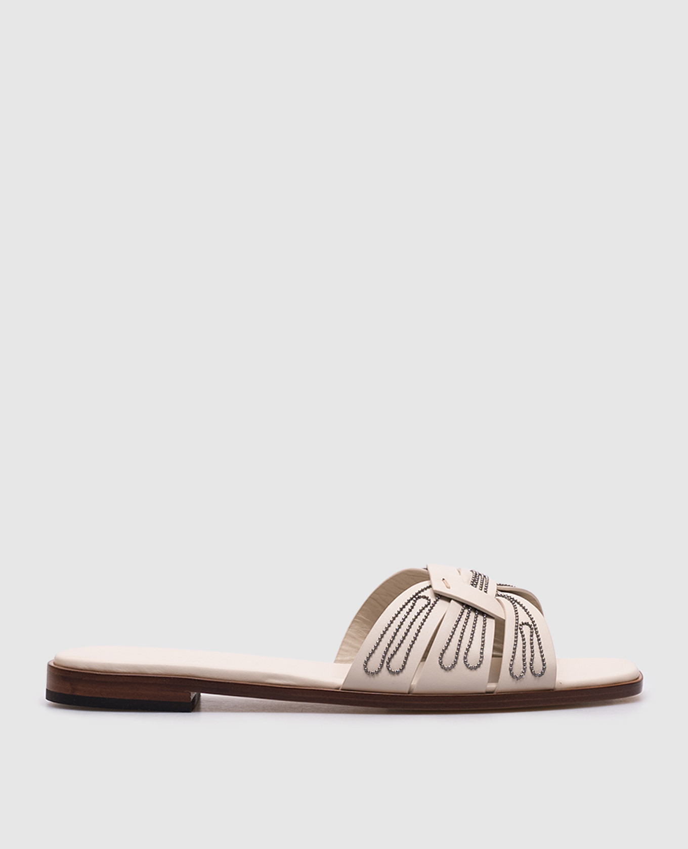 Beige leather flip-flops with a monil chain Doucal's