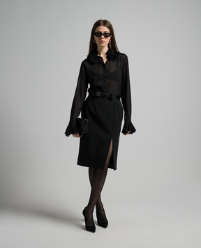 Dolce&Gabbana Black silk blouse with pleating F5S22TFUAFU