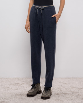 Brunello Cucinelli Blue ribbed wool, cashmere and silk trousers M16222799